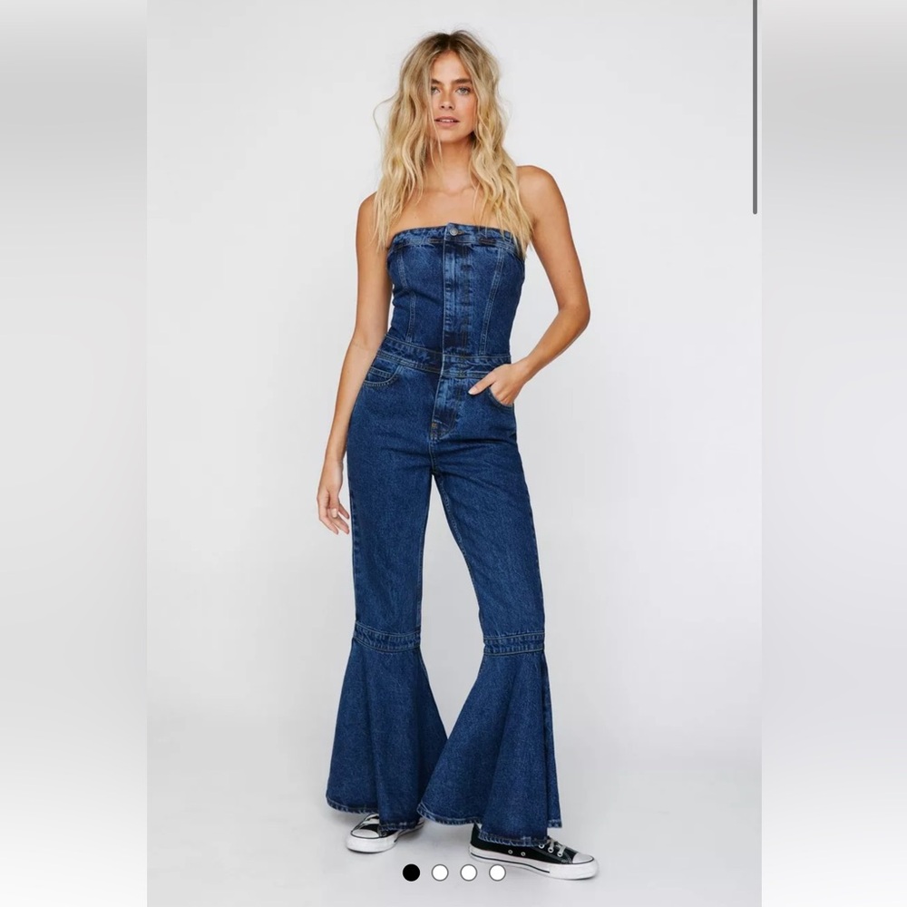 Bandeau Denim Flare Jumpsuit Nasty Gal